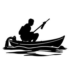Solo Angler: Peaceful Fishing Boat Silhouette