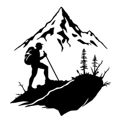 Peak Ascent: Majestic Mountain Hiker Silhouette