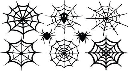 set of Halloween spider web black silhouette  vector