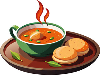 Hot medu vada with sambar bowl, isolated on white background. 