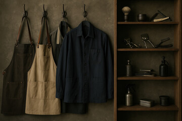Fototapeta premium coats hanging on shelf.