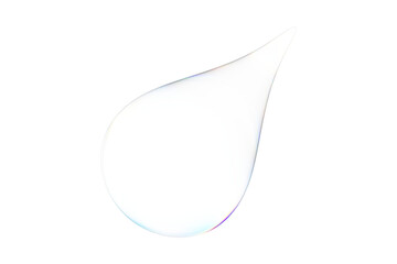 Abstract illustration of a white tear drop shape with iridescent colors on black background