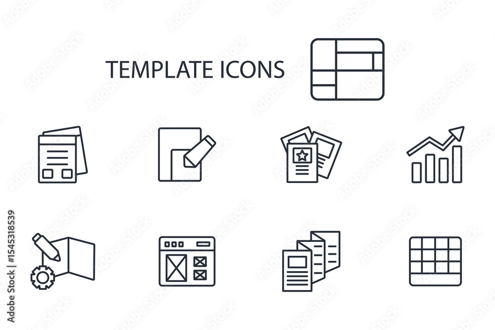 Fototapete template icon set.vector.Editable stroke.linear style sign for use web design,logo.Symbol illustration.