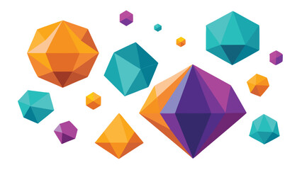 Abstract geometric shapes in various colors on a transparent white background