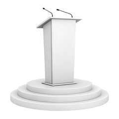 White 3 D Podium with Two Microphones on Circular Platform