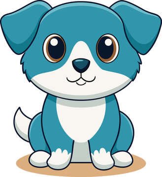 Cute cartoon puppy big eyes teal and cream furry