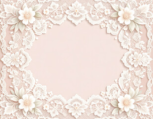 Elegant Floral Lace Border Design White Lace Frame with Flowers Wedding Invitation Background