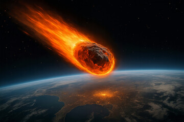 Meteor Impact Threat Over City at Night