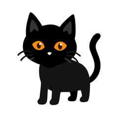 Cute halloween clipart of black cat. Vector illustration on white background. 