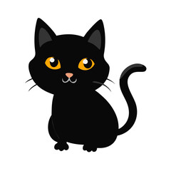 Cute halloween clipart of black cat. Vector illustration on white background. 