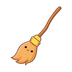 Cute halloween clipart of broom. Vector illustration on white background.
