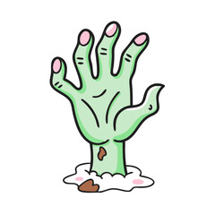 Cute halloween clipart of zombie hand. Vector illustration on white background.