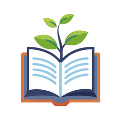Vector illustration of open book with small tree sprouting from center