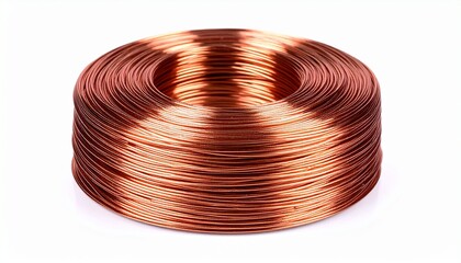 Shiny Copper Wire Coil Isolated on White Background.