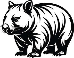 Fototapeta premium Wombat Silhouette with Detailed Fur, Black Vector Design, Transparent Background.