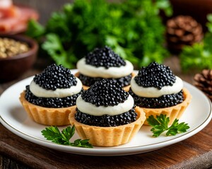 Tartlets with black caviar. A beautiful and original appetizer for the festive table.