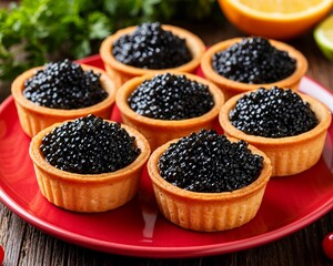 Tartlets with black caviar. A beautiful and original appetizer for the festive table.