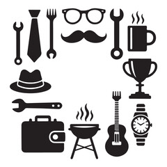 Obraz premium A diverse vector set of kitchen, food, and restaurant icons, including cooking utensils, chef's tools, and drink symbols