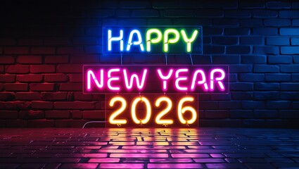 Happy New Year 2026 Neon text effect design for cinematic look