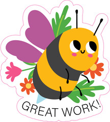 Cute cartoon bee sitting on a flower in a fun summer illustration