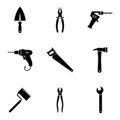 set of tools vector element, hammer, tool, construction, work, icon, tools, equipment, vector, screwdriver, repair, set, metal, building, steel, object, brush, saw, illustration, nail, wrench, design