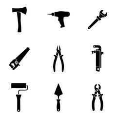 set of tools vector element, hammer, tool, construction, work, icon, tools, equipment, vector, screwdriver, repair, set, metal, building, steel, object, brush, saw, illustration, nail, wrench, design