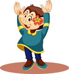 cartoon girl in red shirt with arms crossed smiling