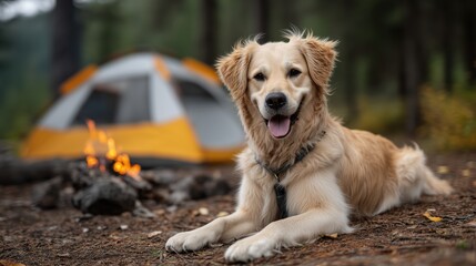 Peaceful tent camp with autumn leaves