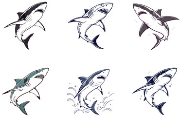 Shark Vector Designs Set Clean and Creative Ocean Predator Illustrations in Flat Style