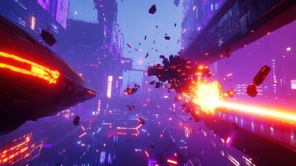 Futuristic city combat scene