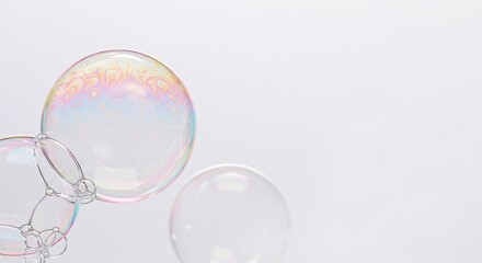 Colorful Soap Bubbles Float on White Background a Delightful Abstract Scene of iridescent spheres