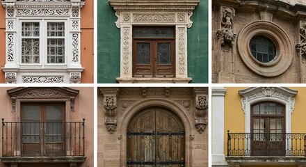 Architectural Details of Historic Buildings: A Collection of Exquisite Windows, Doors, and Balconies. High quality professional stock photo suitable for commercial use.