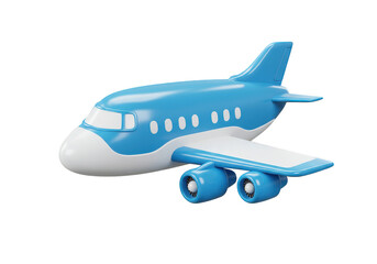 Fototapeta premium A cute blue cartoon airplane is isolated on transparent background