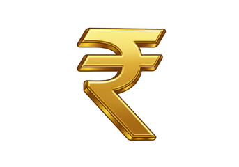 A golden 3d rendering of the indian rupee symbol is isolated on transparent background