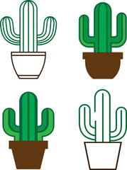 Potted Cactus Color Vector Design Collection