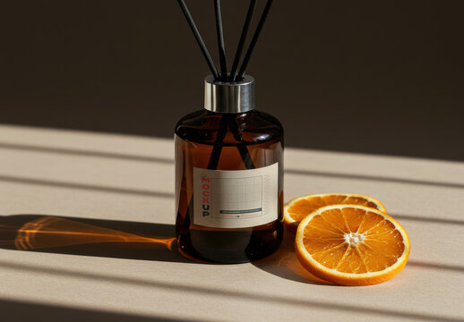 Air Freshener Stick Rods Citric Label Jar Mockup