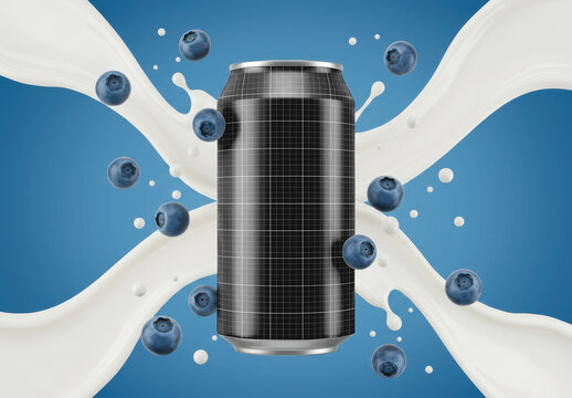 Blueberries Yogurt Milk Can Label Mockup