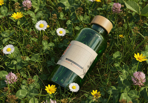 Bottle on the Grass Label Mockup