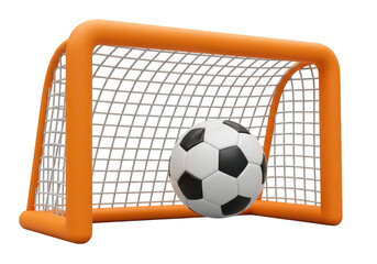 A soccer ball in a goal isolated on transparent background