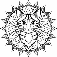 Cat face in a floral mandala design isolated on white background