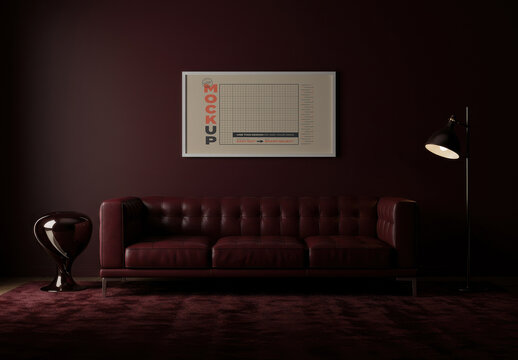 Burgundy Scene Room Horizontal Poster Frame Mockup