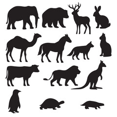Silhouette Animal Icons Vector Set – Wild & Domestic Creatures PNG