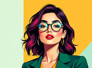 Fototapeta premium A Vibrant Illustration of a Confident Woman with Bold Makeup and Stylish Glasses