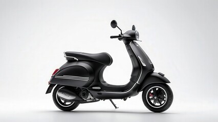Obraz premium Matte black Vespa Sprint stands out on a pure white infinity cove studio background, perfect for concepts of modern transportation and premium lifestyle.