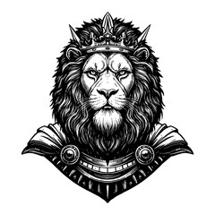 Obraz premium A Legendary Lion Warrior King Portrait Majestic Regal Animal Black and White Outline Line Art Drawing