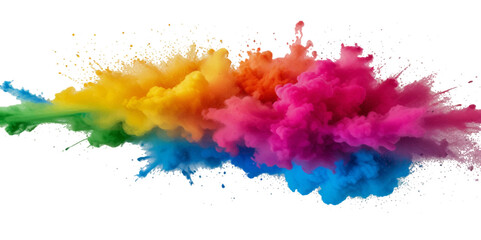 Vector abstract colorful rainbow holi paint and colorful cloud smoke powder explosion isolated on transparent wide panorama background.	
