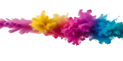 Vector abstract colorful rainbow paint and colorful cloud smoke powder explosion isolated on transparent wide panorama background.	
