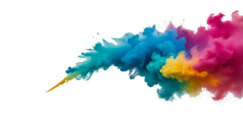 Vector abstract colorful rainbow paint and colorful cloud smoke powder explosion isolated on transparent wide panorama background.	
