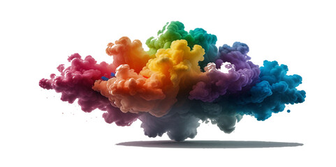 Fototapeta premium Multicolored rainbow explosion of cloud powder paint holi decoration isolated on transparent background. Vector abstract colorful rainbow holi paint festival background. 