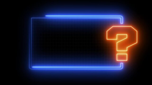 Neon Quiz Animation on Black Background, Trivia Game Template, Multiple Choice Selection Interface, TV Game Show Challenge, Quiz Contest Layout